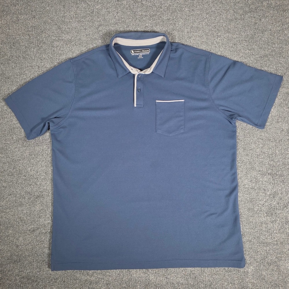 Pebble Beach Dry-Luxe‎ Performance Polo Shirt Mens XXL Blue Short Sleeve Pocket
